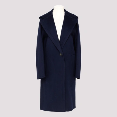 Shop Vince Blue Hooded Wool Coat
