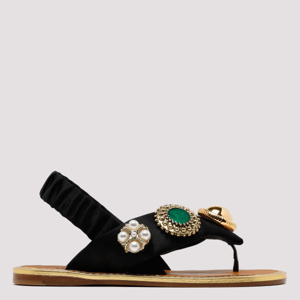 black embellished flat sandals