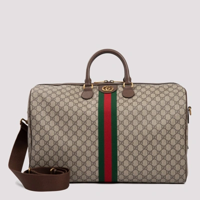 Shop Gucci Ophidia Large Duffle Bag In Beige/ New Acero