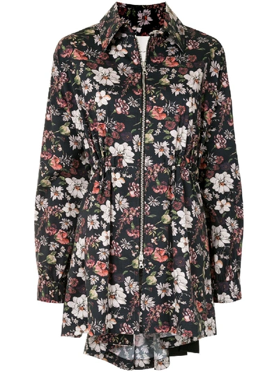Shop Adam Lippes Zipped Floral Jacket In Black