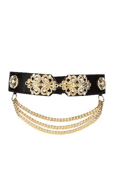 Shop Alessandra Rich Leather Gold Embellishment Belt In Black