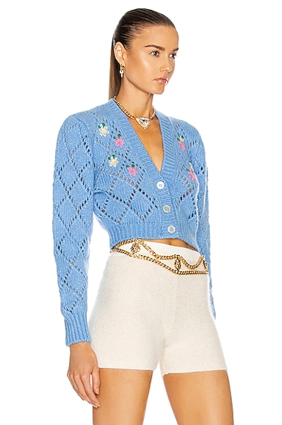 Shop Alessandra Rich Wool Cardigan With Floral Details In Light Blue