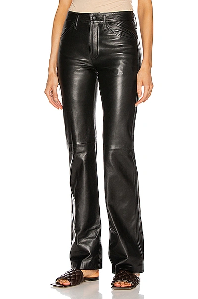 Shop Alberta Ferretti Leather Straight Pant In Black