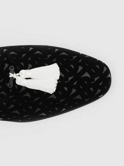 Shop Burberry Contrast Tassel Monogram Flocked Leather Loafers In Black
