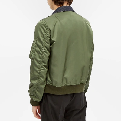Shop Alexander Mcqueen Ma-1 Sleeve Denim Jacket In Green