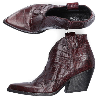 Shop Elena Iachi Ankle Boots E2004 Calfskin Embossing Bordeaux In Red