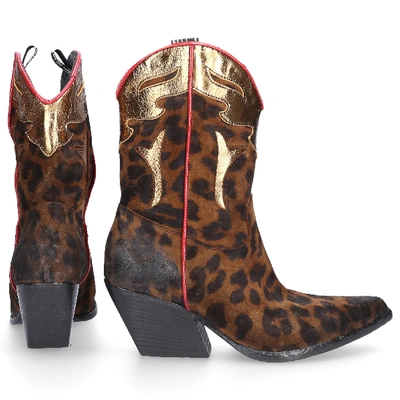 Shop Elena Iachi Cowboy Boots E2016 Suede Logo Brown Leopard In Bronze