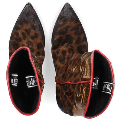 Shop Elena Iachi Cowboy Boots E2016 Suede Logo Brown Leopard In Bronze