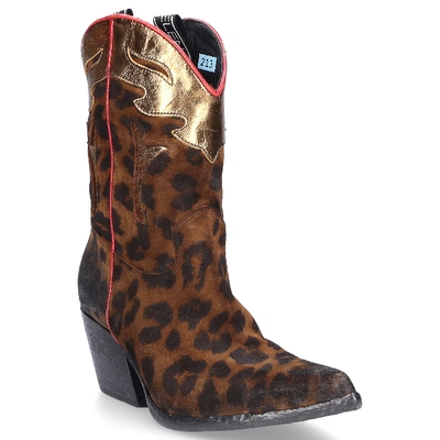Shop Elena Iachi Cowboy Boots E2016 Suede Logo Brown Leopard In Bronze