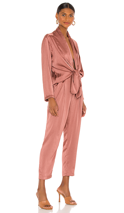 Overlover Stine Satin Tiefront Jumpsuit In Sienna