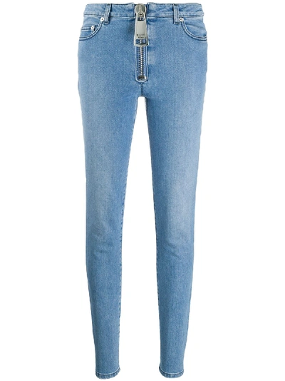 Shop Moschino Skinny High Rise Jeans In Blue