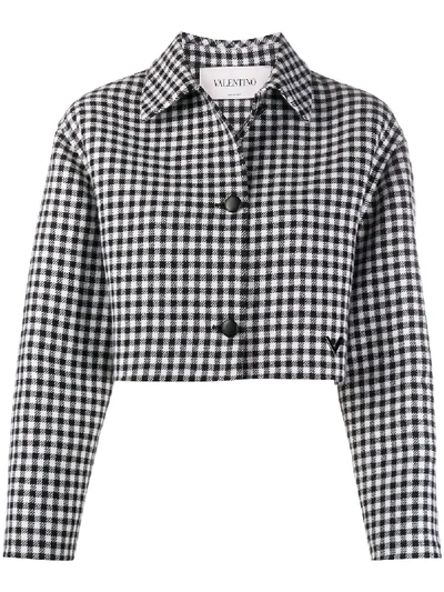 Shop Valentino Cropped Check Pattern Jacket In Black