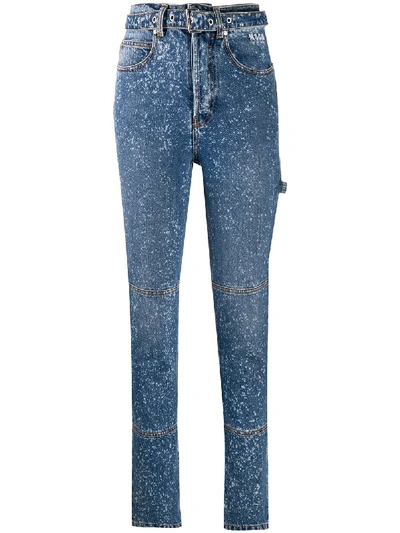 Msgm Paint-splattered Slim-fit Jeans In Blue