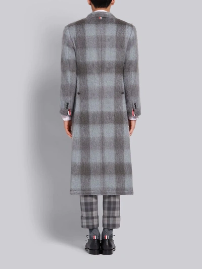 Shop Thom Browne Medium Grey Mohair Buffalo Check Long Chesterfield Overcoat