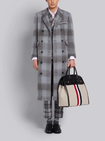 Shop Thom Browne Medium Grey Mohair Buffalo Check Long Chesterfield Overcoat