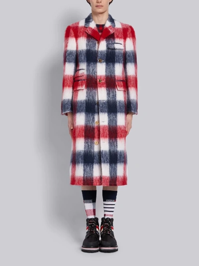 Shop Thom Browne Tricolor Mohair Buffalo Check Long Chesterfield Overcoat In Red