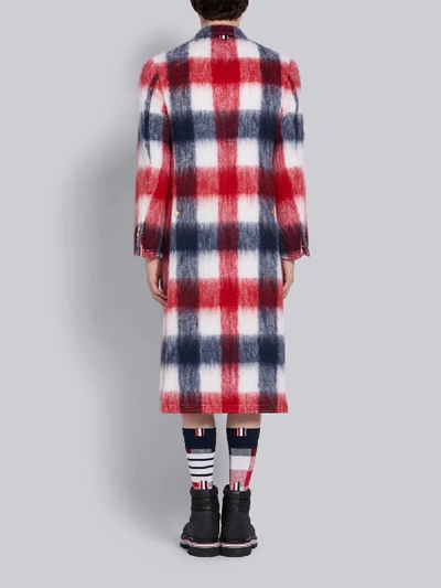 Shop Thom Browne Tricolor Mohair Buffalo Check Long Chesterfield Overcoat In Red