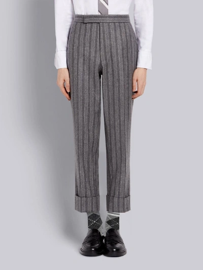 Shop Thom Browne Medium Grey Ground Chalk Stripe Wool Flannel Classic Trouser