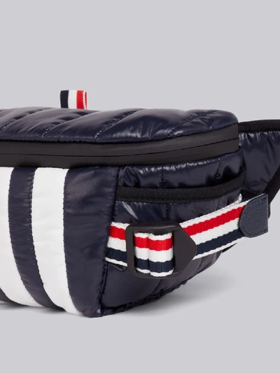 Shop Thom Browne Navy Quilted Ripstop Tricolor Webbing Handles 4-bar Bumbag In Blue