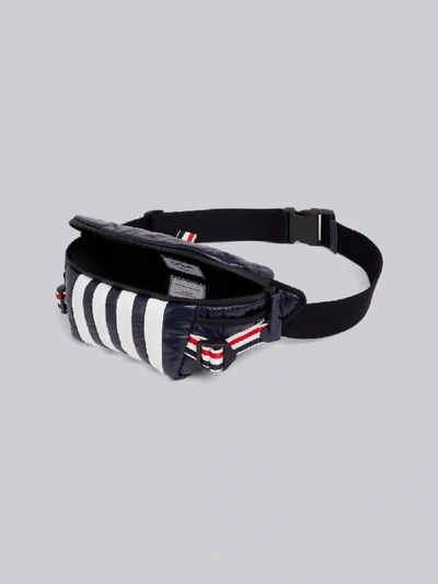 Shop Thom Browne Navy Quilted Ripstop Tricolor Webbing Handles 4-bar Bumbag In Blue