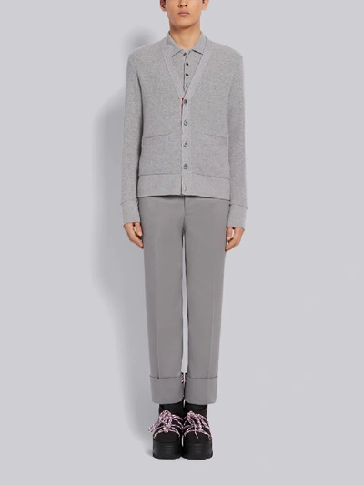 Shop Thom Browne Light Grey Cashmere Pique Short Sleeve Rib Cuff Polo