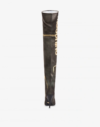 Shop Moschino Over-the-knee Boots Macro Biker In Black