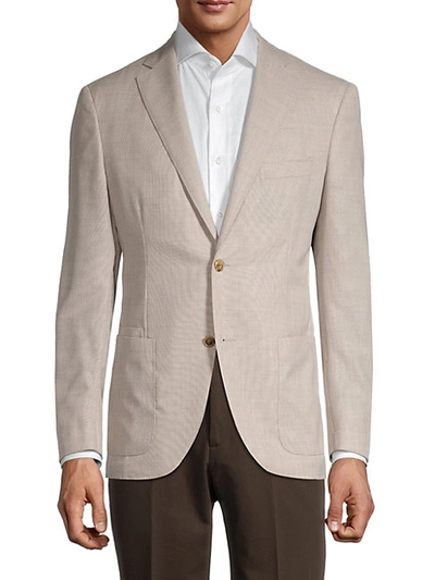 Shop Luciano Barbera Standard-fit Hopsack Wool Jacket In Cream
