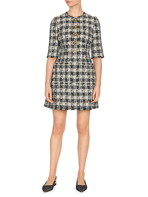 Dolce & Gabbana Button-front Tweed Mini Dress In Grey | ModeSens