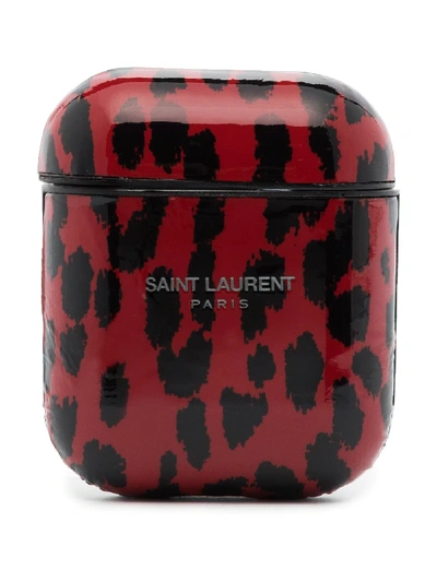 Shop Saint Laurent Leopard-print Airpods Case In Red