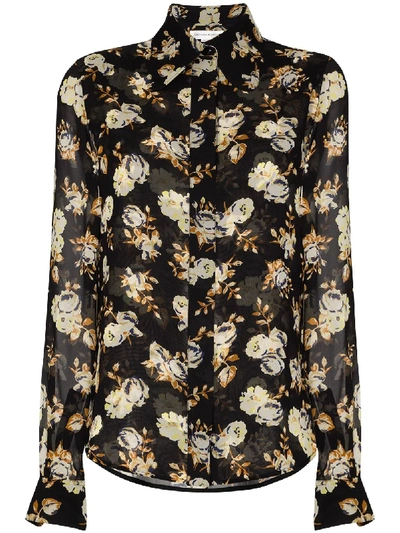 Shop Victoria Beckham Floral-print Long-sleeve Shirt In Black