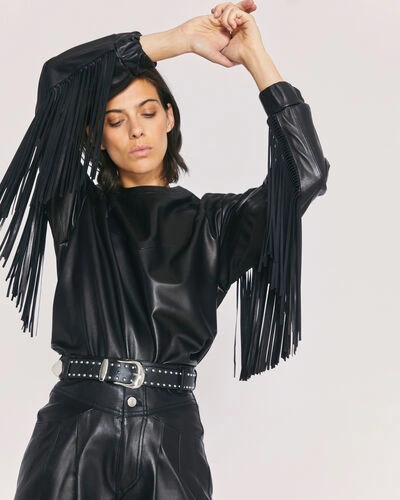 Shop Iro Gentry Fringed Soft Leather Top In Black