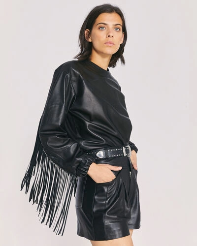 Shop Iro Gentry Fringed Soft Leather Top In Black