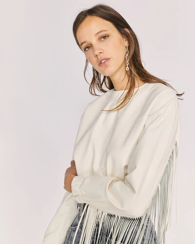 Shop Iro Gentry Fringed Soft Leather Top In Cream Pearl