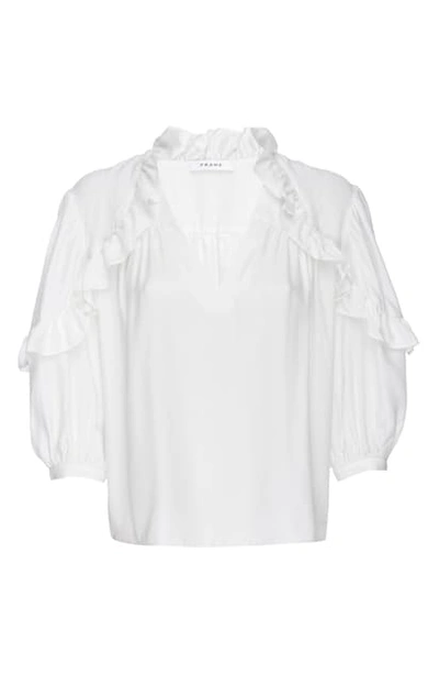 Shop Frame Cali Ruffle Trim Silk Top In Off White