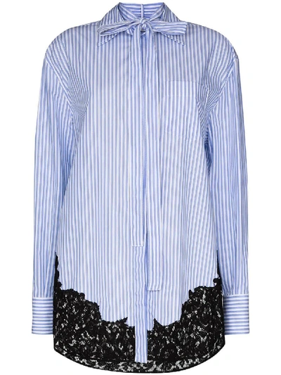 Shop Valentino Lace Insert Pinstripe Shirt