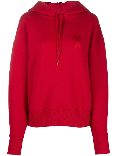 Shop Ami Alexandre Mattiussi Ami De Coeur Hoodie In Red