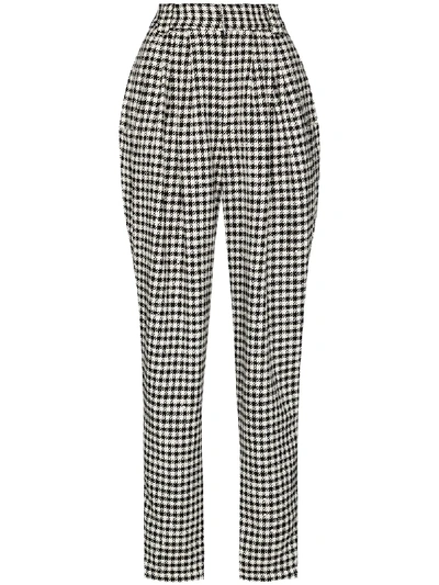 Shop Alessandra Rich Houndstooth High-waisted Trousers In Black