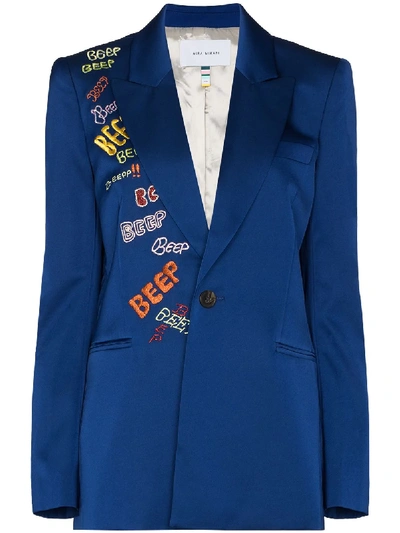 Shop Mira Mikati Beep Embroidered Blazer In Blue