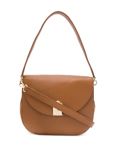 Shop Furla Sleek Leather Shoulder Bag In Brown