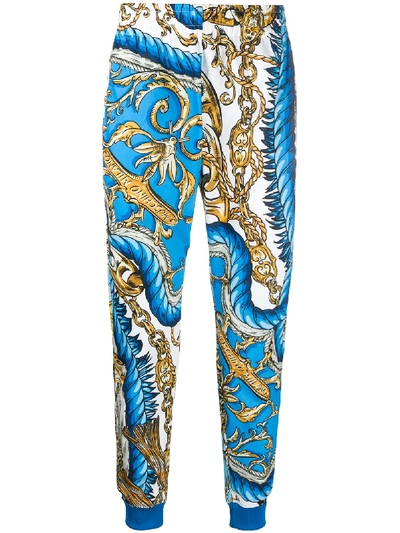 Shop Moschino Chain Print Track Pants In Blue