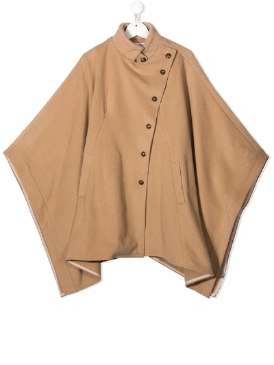 Shop Chloé Teen Buttoned Asymmetric Cape In Neutrals