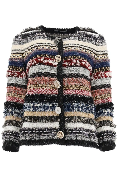 Shop Dolce & Gabbana Tweed Jacket With Jewel Buttons In Red,blue,white