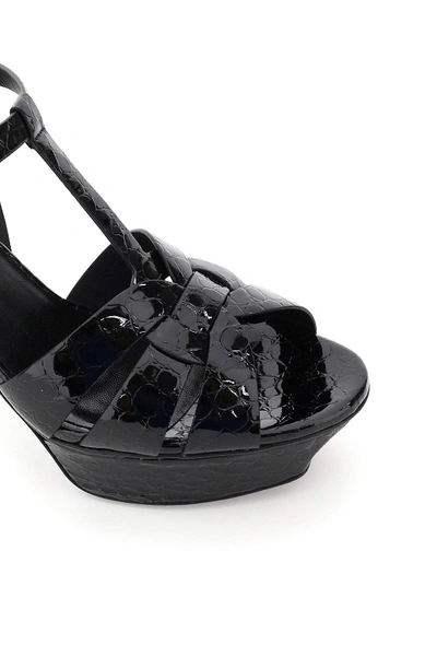 Shop Saint Laurent Tribute Crocodile Print Patent Sandals In Black