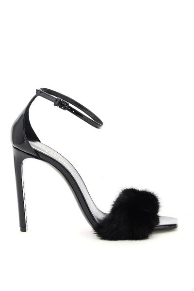 Shop Saint Laurent Bea Patent And Mink Fur Sandals In Black