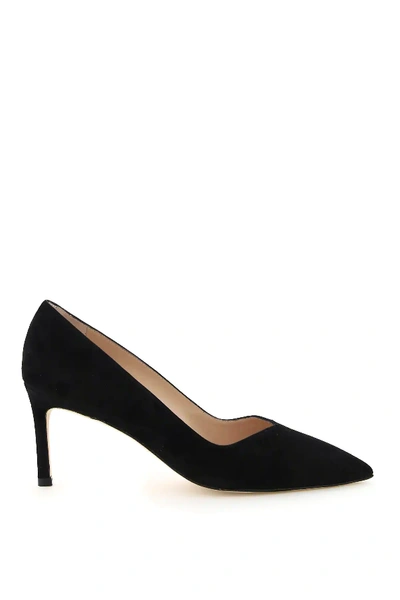 Stuart Weitzman Pointed-toe 75mm Leather Pumps In Black