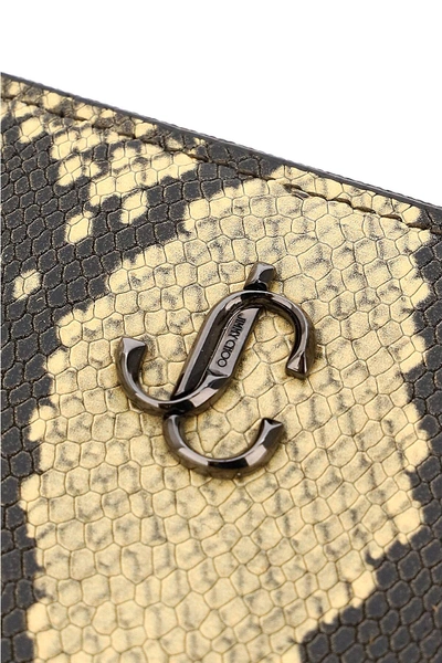 Shop Jimmy Choo Pippa Python Print Wallet Monogram In Beige,brown