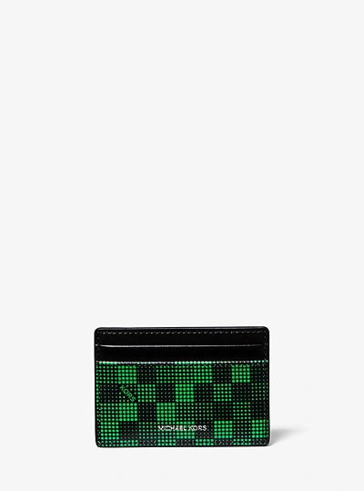 Shop Michael Kors Graphic Check Card Case With Id Window In Black