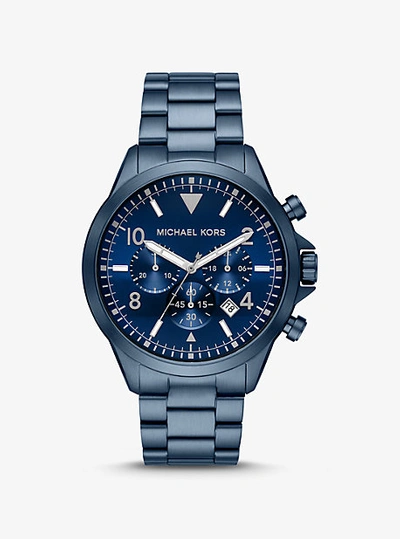 Shop Michael Kors Oversized Gage Blue-tone Watch