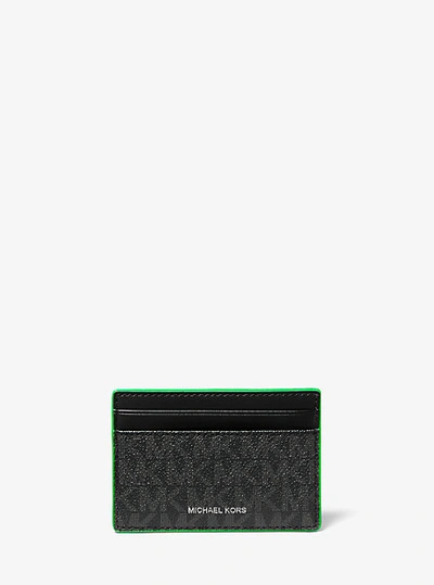 Shop Michael Kors Logo Card Case With Id Window In Black