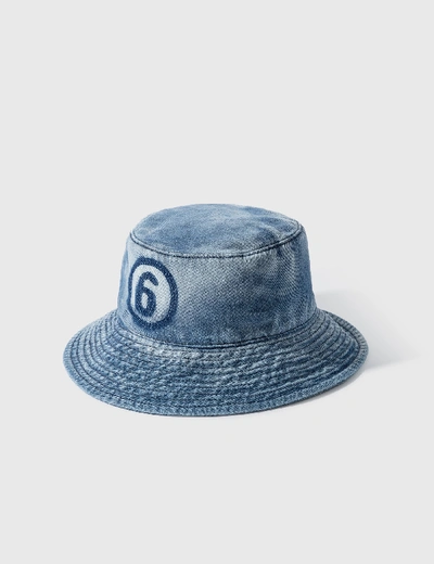 Shop Mm6 Maison Margiela 6 Logo Denim Bucket Hat In Blue